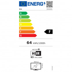 Телевизор RCA RK50UN1, 50'', 125 см, 3840x2160 UHD 4K, Клас F, Smart TV, HDR10, DLED, Wi-Fi, Bluetooth, Roku OS, Черен