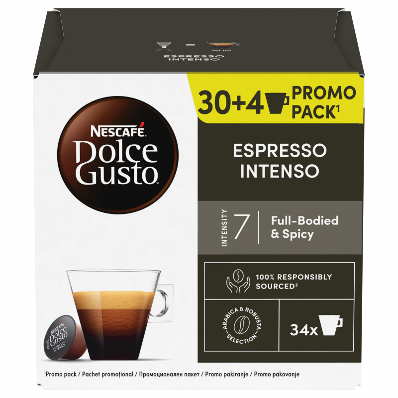 NESCAFÉ Dolce Gusto Espresso Intenso Coffee Capsules Promo Pack, 34 servings, 50 ml per serving, Intensity 7, Arabica and Robusta