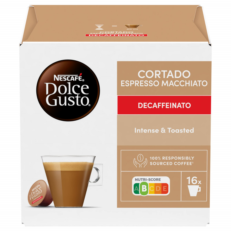 Κάψουλες καφέ NESCAFÉ Dolce Gusto Cortado, Espresso, Macchiato, χωρίς καφεΐνη, 16 μερίδες, ένταση 8, Robusta