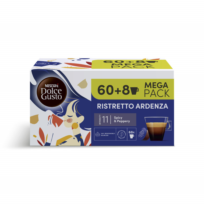 Кафе капсули NESCAFÉ Dolce Gusto Ristretto Ardenza Mega pack, 68 напитки, Интензитет 11, Арабика и Робуста