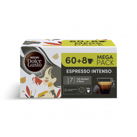 Кафе капсули NESCAFÉ Dolce Gusto Espresso Intenso Mega pack, 68 напитки, Интензитет 7, Арабика и Робуста