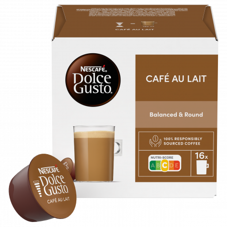 Κάψουλες καφέ NESCAFÉ DOLCE GUSTO® Café Au Lait, 16 μερίδες, Ένταση 7, Ρομπούστα