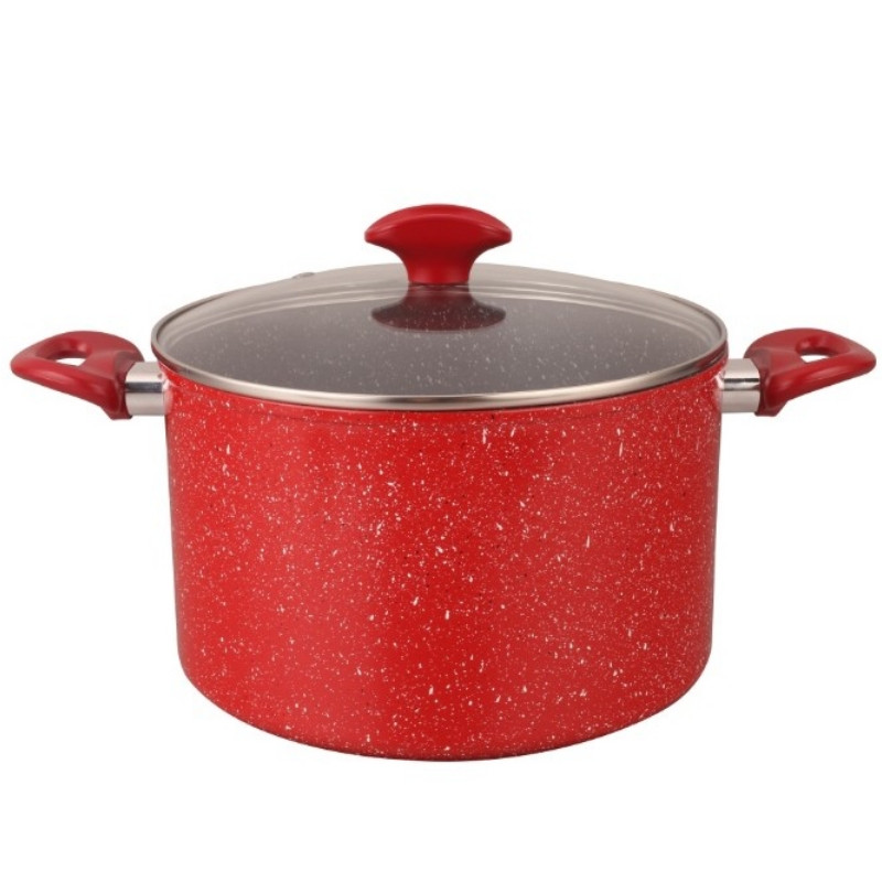 Oala Oliver Voltz Florence OV54418AP20D, 20 cm, 4,3 l, Acoperire marmorata, Fara PFOA, Pentru aragaz si plite, Inductie, Rosie
