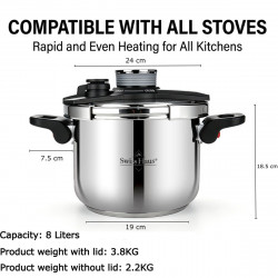 Swiss Haus SH-PCA8L nyomás alatti edény, 8 l, 24×18,6 cm, 100 kPa, rozsdamentes acél, PFAS-mentes, háromrétegű fenék, indukciós, ezüst színű