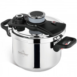 Swiss Haus SH-PCA8L nyomás alatti edény, 8 l, 24×18,6 cm, 100 kPa, rozsdamentes acél, PFAS-mentes, háromrétegű fenék, indukciós, ezüst színű
