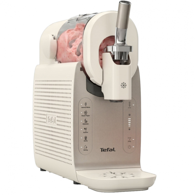 Aparat de inghetata 16in1 Tefal Freezi IG803AE0, 200 W, 1,4 l, 5 programe automate, Functionare silentioasa, Fara congelare prealabila, Alb/Argintiu