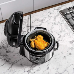 Мултикукър под налягане Ninja Foodi OP350FR, 1400W, 6 л, 9 програми, 40-200°C, TenderCrisp®, Керамично покритие, Поддържане на топлината, Цяло пиле, Черен/инокс