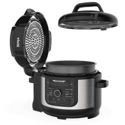 Multicooker sub presiune Ninja Foodi OP350FR, 1400 W, 6 Л, 9 programe, 40-200°C, TenderCrisp®, Acoperire ceramica, Mentinerea caldurii, Pui întreg, Negru/inoxidabil