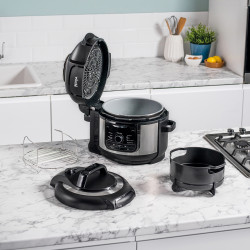 Мултикукър под налягане Ninja Foodi OP350FR, 1400W, 6 л, 9 програми, 40-200°C, TenderCrisp®, Керамично покритие, Поддържане на топлината, Цяло пиле, Черен/инокс