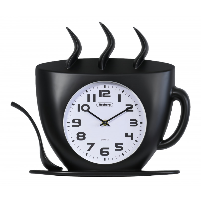 Rosberg R59998H Wall Clock in the Shape of a Glass, 34.4 cm, Silent Movement, Black