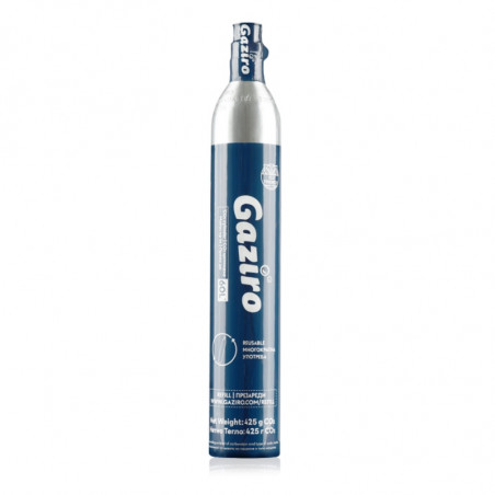 Цилиндър CO2 Gaziro, 425 гр, За 60-80 л, Съвместим с модул Jimmy S9, Презареждащ се, Син/инокс
