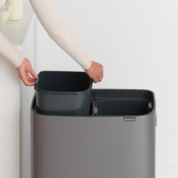 Кош за боклук Brabantia Bo Touch 1001271, 2x30 л, Плавно и безшумно отваряне, Голям отвор, Тъмносив