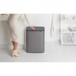 Кош за боклук Brabantia Bo Touch 1001271, 2x30 л, Плавно и безшумно отваряне, Голям отвор, Тъмносив