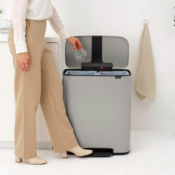 Cos de gunoi Brabantia Bo Pedal 1010450, 2x30 l, Inchidere lina, Baza antiderapanta, Gri deschis