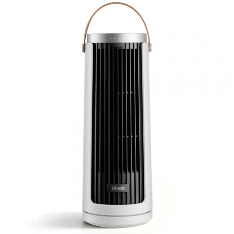 Φορητός ανεμιστήρας τύπου πύργου Levoit Windi Mini Plus, 7,5 W, 5 επίπεδα ταχύτητας, Αυτονομία έως 20 ώρες, Ταλάντωση, Χρονοδιακόπτης, Τηλεχειριστήριο, Λευκό/μαύρο