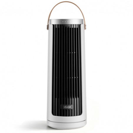 Φορητός ανεμιστήρας τύπου πύργου Levoit Windi Mini Plus, 7,5 W, 5 επίπεδα ταχύτητας, Αυτονομία έως 20 ώρες, Ταλάντωση, Χρονοδιακόπτης, Τηλεχειριστήριο, Λευκό/μαύρο