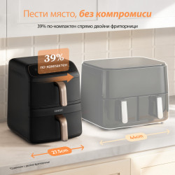 Φριτέζα θερμού αέρα Cosori Turbo Tower Compact CAF-DC861, 2630 W, 2x4,3 λ, 40-230 °C, 5 προγράμματα, κεραμική επίστρωση, συγχρονισμός, μαύρο/ροζ χρυσό