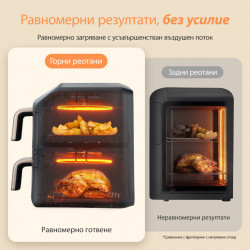 Φριτέζα θερμού αέρα Cosori Turbo Tower Compact CAF-DC861, 2630 W, 2x4,3 λ, 40-230 °C, 5 προγράμματα, κεραμική επίστρωση, συγχρονισμός, μαύρο/ροζ χρυσό