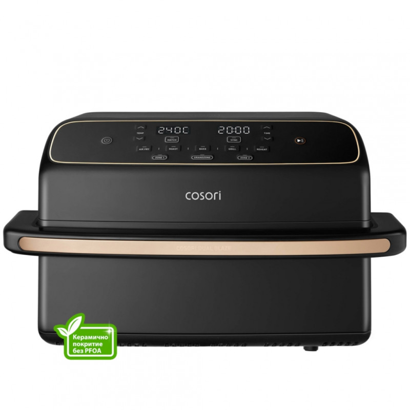 Фритюрник с горещ въздух Cosori Dual Blaze TwinFry Compact CAF-TF801, 2700W, 8.6 л, 35-240°C, 5 програми, Керамично покритие, Синхронизация, Черен/розово злато