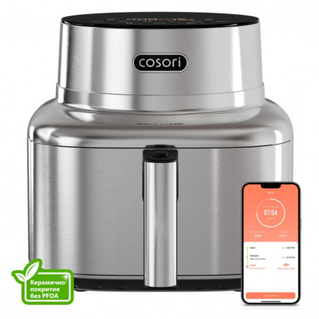 Φριτέζα θερμού αέρα Cosori Iconic CAF-SE601S, 1725 W, 6,2 λ, 30-230 °C, 6 προγράμματα, χρονοδιακόπτης, κεραμική επίστρωση, ανοξείδωτο/μαύρο