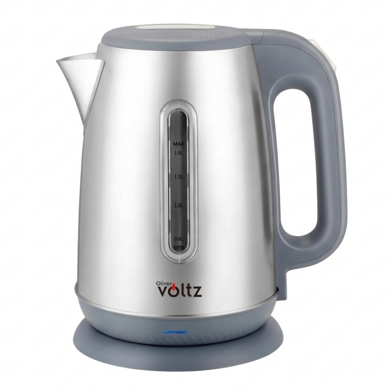 Електрическа кана Oliver Voltz OV51230AC, 2200W, 1.8 л, 360° основа, Корпус от неръждаема стомана, Сребрист