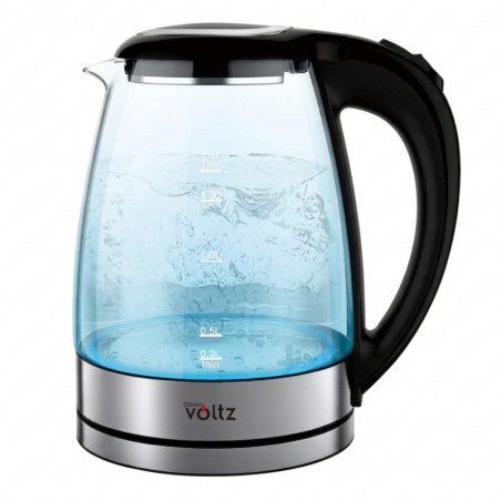 Cana electrica Oliver Voltz OV51230AD, 1500 W, 1,8 l, Sticla, Baza rotativa la 360°, Inox/Negru