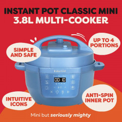 Multicooker Instant Pot Classic Mini 140800701, 800 W, 3,8 l, 7 programe, Butoane „Favorite”, Ecran LCD, Otel inoxidabil, Albastru