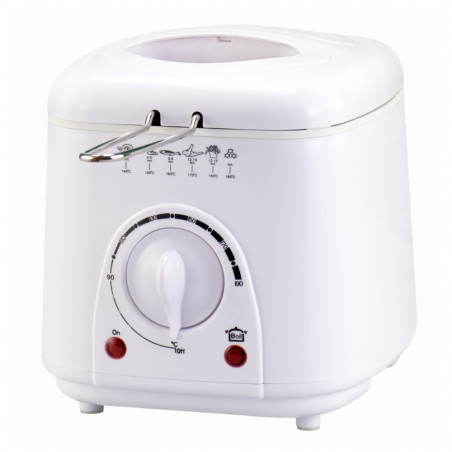 Elite EDFF-1288W fritőz, 950 W, 1 liter, max. 190 °C, átlátszó fedél, csúszásgátló lábak, fehér