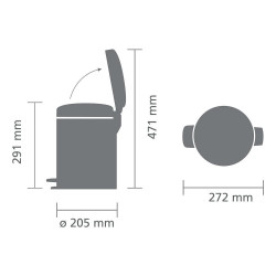 Κάδος απορριμμάτων με πεντάλ Brabantia NewIcon 1010434, 5 λ, Απαλό κλείσιμο, Αντιολισθητική βάση, Ανοιχτό γκρι