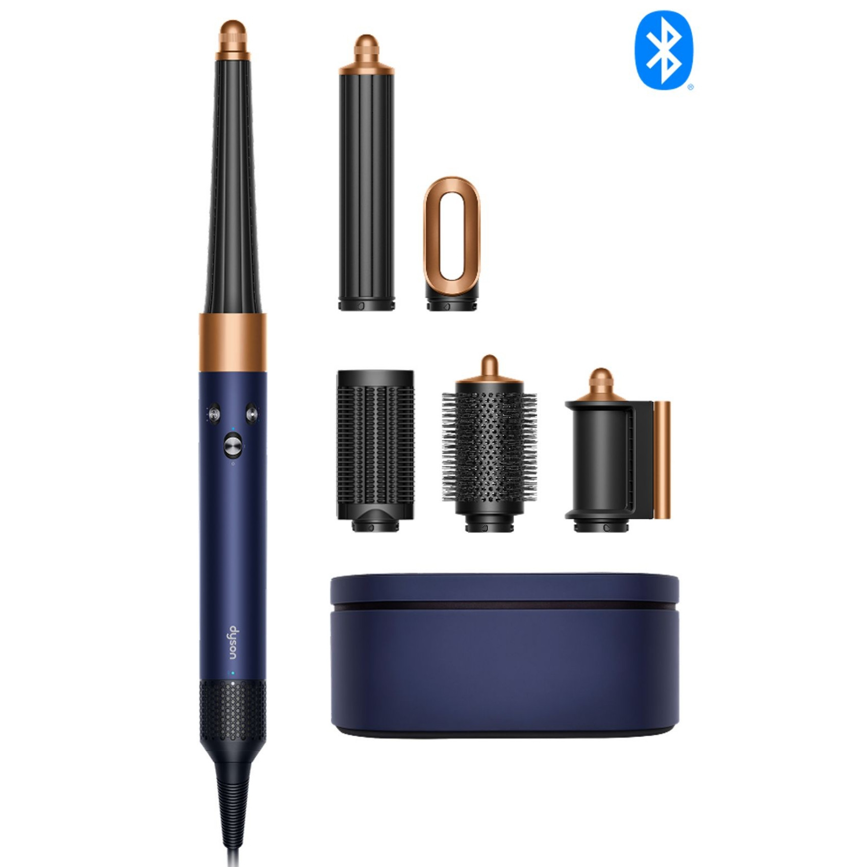 Маша за коса Dyson 107163-01 HS08 Airwrap i.d.™ T1/T2 PBu/RCo Straight + Wavy, 1300W, 13.5 l/s, Автоматично къдрене, Йонизиране, 3 скорости, 3 температури, Bluetooth, Пруско ...