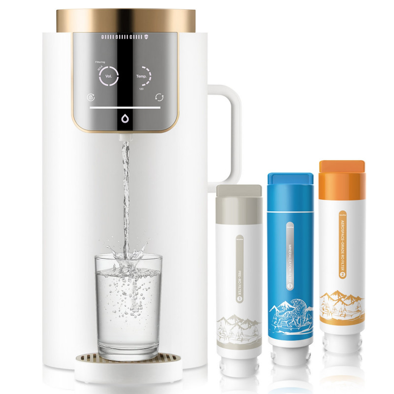 Sistem de purificare a apei NatureFlow F4, până la 4000 l, osmoză inversă alcalină, apă caldă instantanee, pH 9,5, ecran tactil, alb