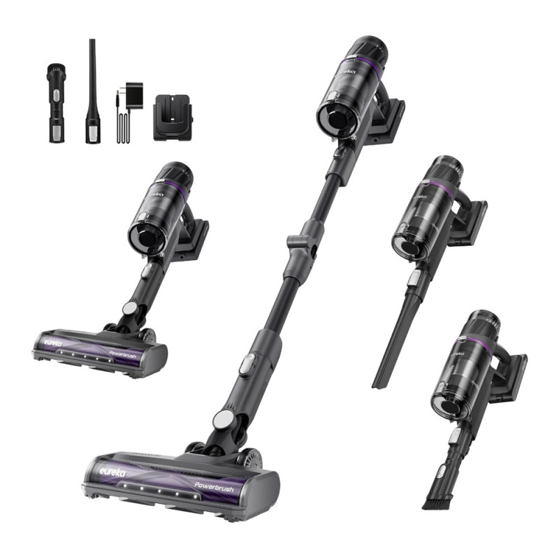 Aspirator vertical 2in1 Eureka NEC530, 550 W, 38 kPa, 1 l, Autonomie de 60 min, Perie turbo, Reglare a puterii, Filtru HEPA lavabil, Negru
