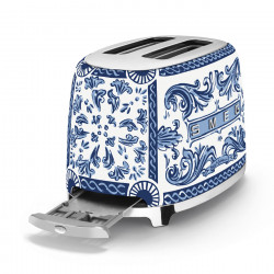 Τοστιέρα SMEG Dolce & Gabbana Blu Mediterraneo TSF01DGBEU, 950 W, 2 φέτες, 6 επίπεδα, Δοχείο για ψίχουλα, Ενσωματωμένο καλώδιο, Ανοξείδωτο ατσάλι, Μπλε