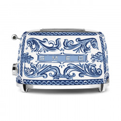 Тостер за хляб SMEG Dolce & Gabbana Blu Mediterraneo TSF01DGBEU, 950W, 2 филии, 6 нива, Тавичка за трохи, Вграден кабел, Неръждаема стомана, Син