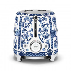 Тостер за хляб SMEG Dolce & Gabbana Blu Mediterraneo TSF01DGBEU, 950W, 2 филии, 6 нива, Тавичка за трохи, Вграден кабел, Неръждаема стомана, Син