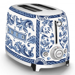 Тостер за хляб SMEG Dolce & Gabbana Blu Mediterraneo TSF01DGBEU, 950W, 2 филии, 6 нива, Тавичка за трохи, Вграден кабел, Неръждаема стомана, Син