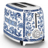 Тостер за хляб SMEG Dolce & Gabbana Blu Mediterraneo TSF01DGBEU, 950W, 2 филии, 6 нива, Тавичка за трохи, Вграден кабел, Неръждаема стомана, Син