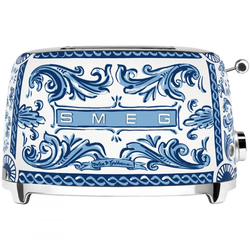 Τοστιέρα SMEG Dolce & Gabbana Blu Mediterraneo TSF01DGBEU, 950 W, 2 φέτες, 6 επίπεδα, Δοχείο για ψίχουλα, Ενσωματωμένο καλώδιο, Ανοξείδωτο ατσάλι, Μπλε