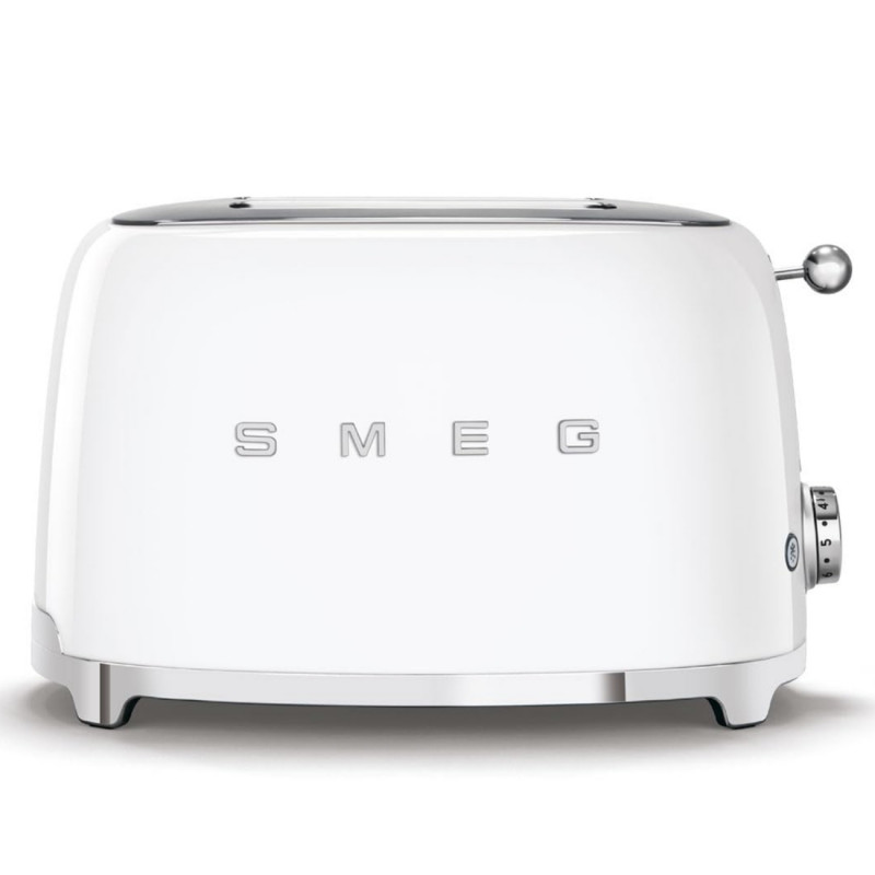 Тостер за хляб SMEG 50's Style TSF01WHEU, 950W, 2 филии, 6 нива, Тавичка за трохи, Вграден кабел, Неръждаема стомана, Бял
