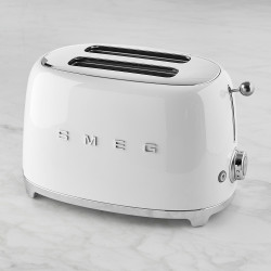 Тостер за хляб SMEG 50's Style TSF01WHEU, 950W, 2 филии, 6 нива, Тавичка за трохи, Вграден кабел, Неръждаема стомана, Бял