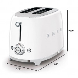 Prajitor de paine SMEG 50's Style TSF01WHEU, 950 W, 2 felii, 6 trepte, Tava pentru firimituri, Cablu integrat, Otel inoxidabil, Alb