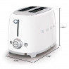 SMEG 50's Style TSF01WHEU Toaster, 950W, 2-slice, 6 settings, Crumb tray, Retractable cord, Stainless steel, White
