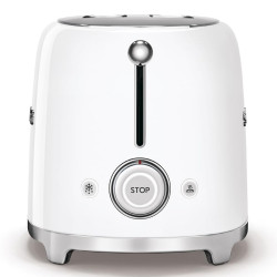 Тостер за хляб SMEG 50's Style TSF01WHEU, 950W, 2 филии, 6 нива, Тавичка за трохи, Вграден кабел, Неръждаема стомана, Бял