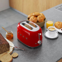 Prajitor de paine SMEG 50's Style TSF01RDEU, 950 W, 2 felii, 6 trepte, Tava pentru firimituri, Cablu integrat, Otel inoxidabil, Rosu