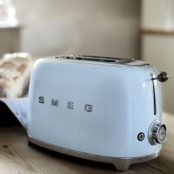 Тостер за хляб SMEG 50's Style TSF01PBEU, 950W, 2 филии, 6 нива, Тавичка за трохи, Вграден кабел, Неръждаема стомана, Син