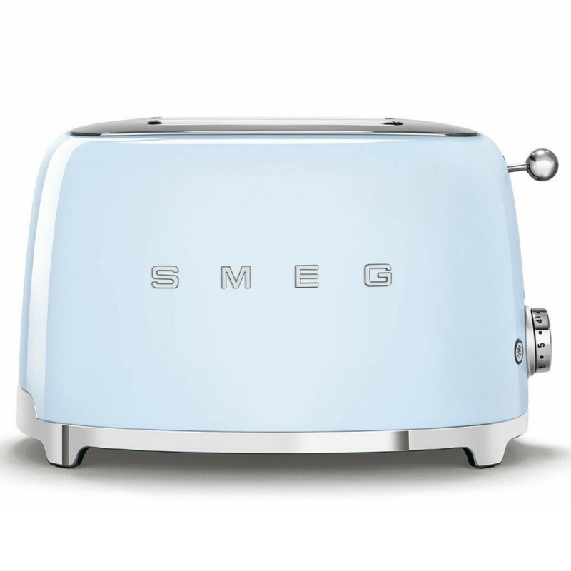 Тостер за хляб SMEG 50's Style TSF01PBEU, 950W, 2 филии, 6 нива, Тавичка за трохи, Вграден кабел, Неръждаема стомана, Син