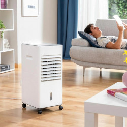 Охладител и овлажнител за въздух с функция отопление NostroLux NL51761AH, 65-2000W, 6 л, 3 режима, Таймер, Воден филтър, Осцилация, Дистанционно, Колелца, Бял