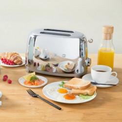 Тостер за хляб SMEG 50's Style TSF01SSEU, 950W, 2 филии, 6 нива, Тавичка за трохи, Вграден кабел, Неръждаема стомана, Сребрист