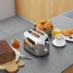 Тостер за хляб SMEG 50's Style TSF01SSEU, 950W, 2 филии, 6 нива, Тавичка за трохи, Вграден кабел, Неръждаема стомана, Сребрист