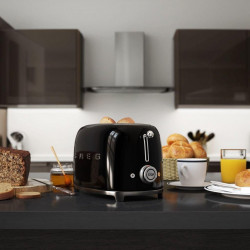 Тостер за хляб SMEG 50's Style TSF01BLEU, 950W, 2 филии, 6 нива, Тавичка за трохи, Вграден кабел, Неръждаема стомана, Черен